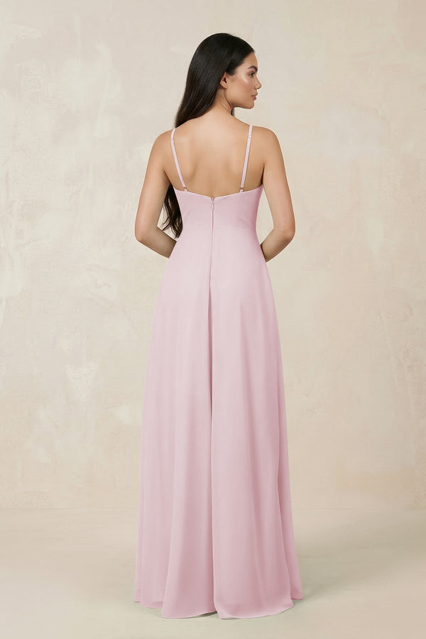 Halter Chiffon A - Line Bridesmaid Dress With Slit in Candy Pink - KissProm Bridesmaid Dresses