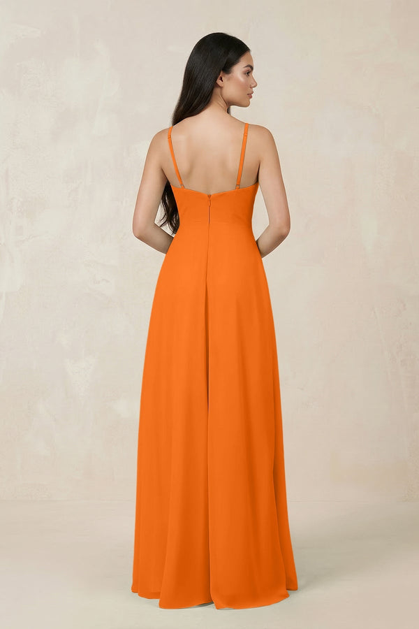 Halter Chiffon A - Line Bridesmaid Dress With Slit in Cinnamon - KissProm Bridesmaid Dresses