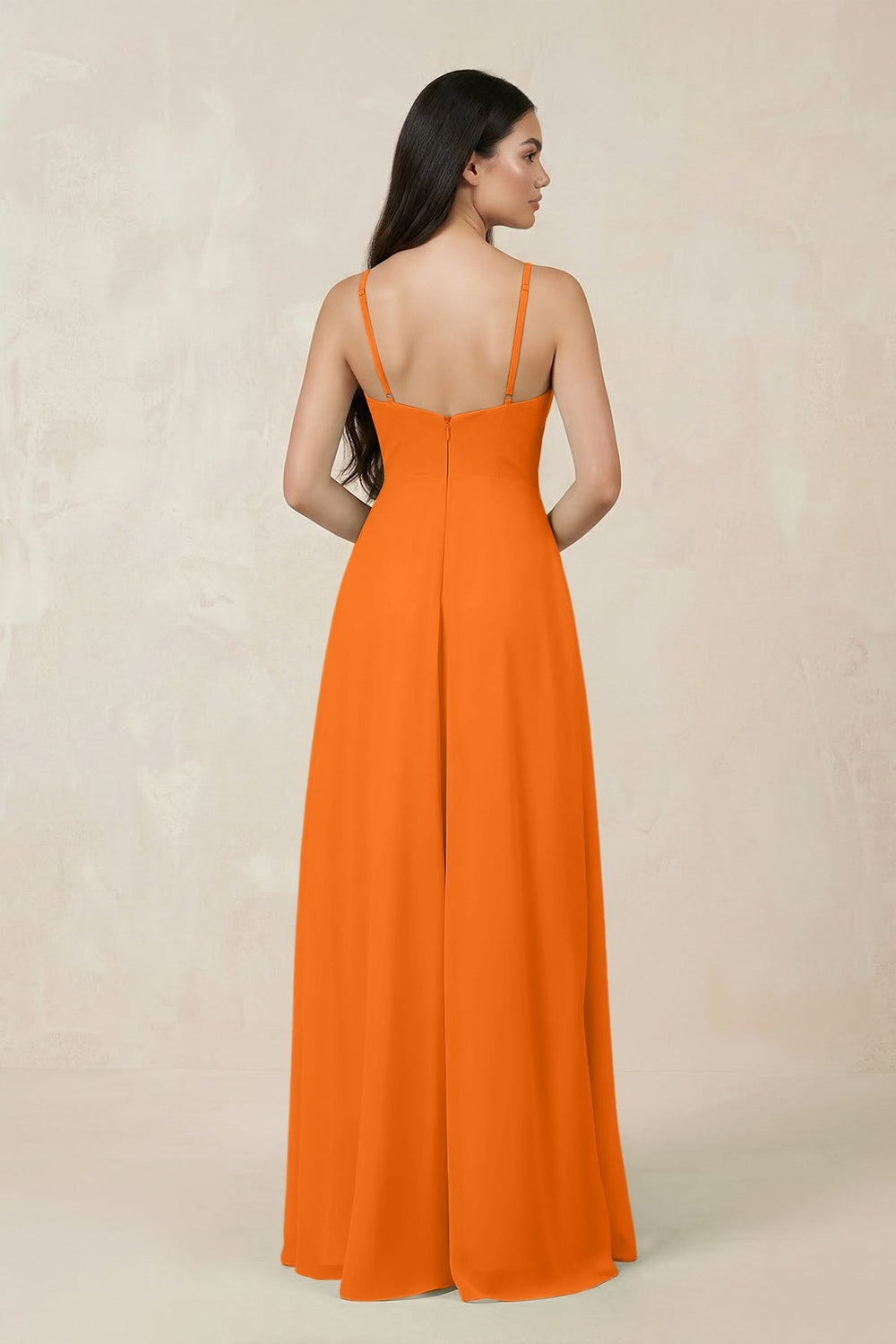 Halter Chiffon A - Line Bridesmaid Dress With Slit in Cinnamon - KissProm Bridesmaid Dresses