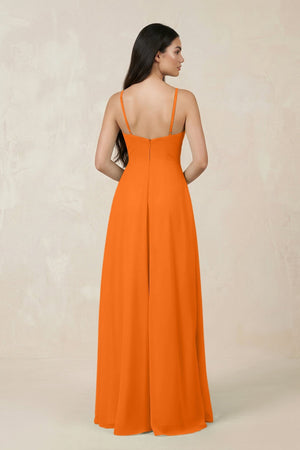 Halter Chiffon A - Line Bridesmaid Dress With Slit in Cinnamon - KissProm Bridesmaid Dresses
