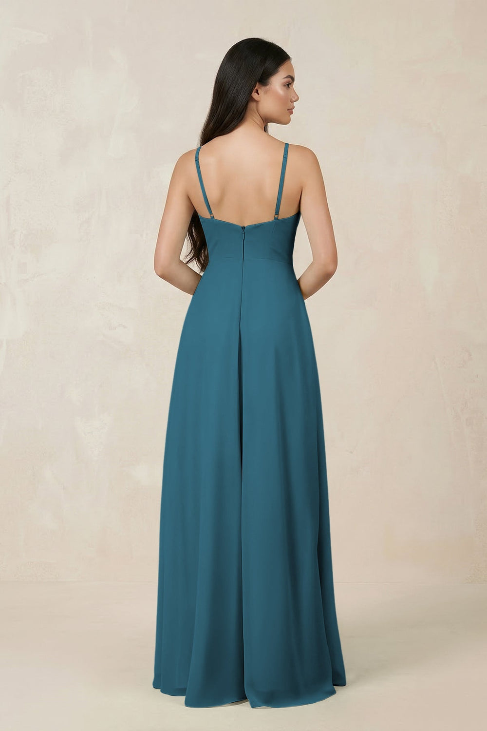 Halter Chiffon A - Line Bridesmaid Dress With Slit in Dark Teal - KissProm Bridesmaid Dresses