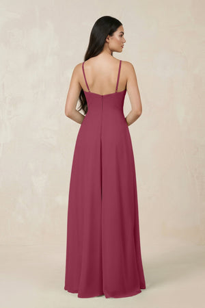 Halter Chiffon A - Line Bridesmaid Dress With Slit in Desert Rose - KissProm Bridesmaid Dresses