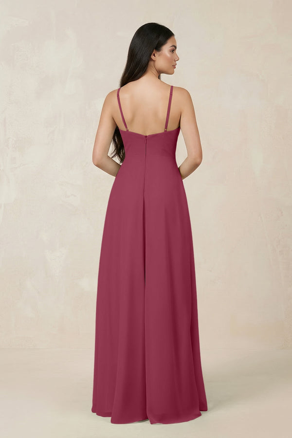 Halter Chiffon A - Line Bridesmaid Dress With Slit in Desert Rose - KissProm Bridesmaid Dresses