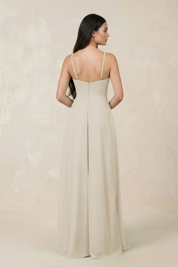 Halter Chiffon A - Line Bridesmaid Dress With Slit in Dove Gray - KissProm Bridesmaid Dresses