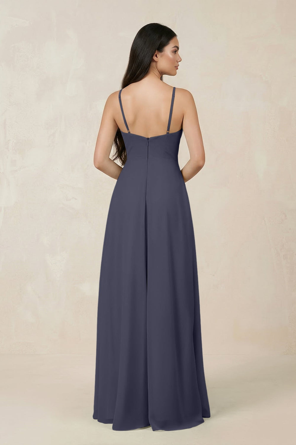 Halter Chiffon A - Line Bridesmaid Dress With Slit in Dusk Blue - KissProm Bridesmaid Dresses