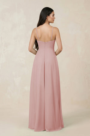 Halter Chiffon A - Line Bridesmaid Dress With Slit in Dusty Rose - KissProm Bridesmaid Dresses