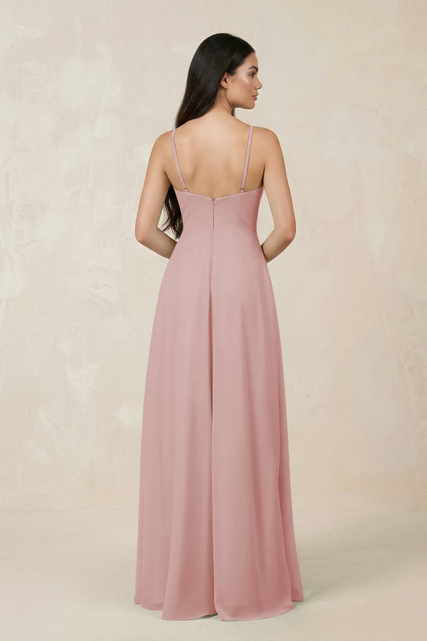 Halter Chiffon A-Line Bridesmaid Dress With Slit in Dusty Rose, Dusty Rose / 28