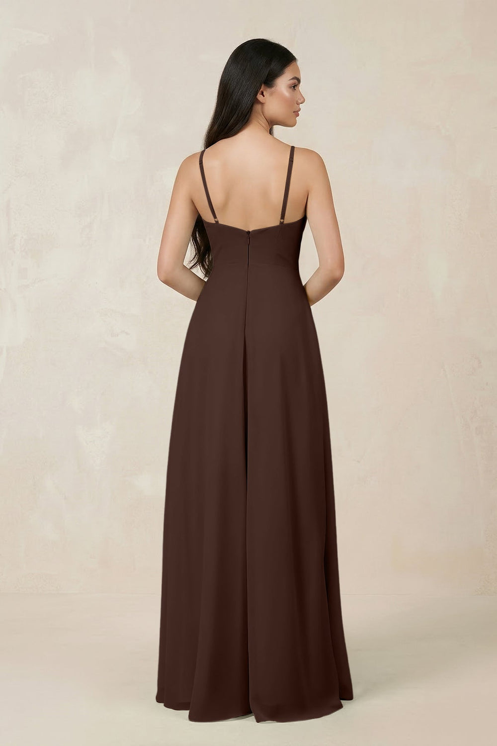 Halter Chiffon A - Line Bridesmaid Dress With Slit in Espresso - KissProm Bridesmaid Dresses