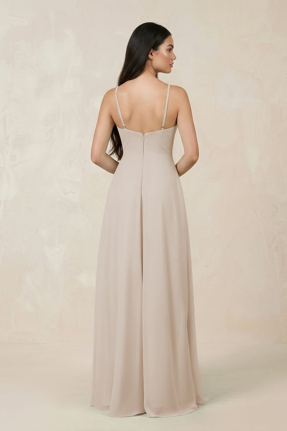 Halter Chiffon A - Line Bridesmaid Dress With Slit in Frost - KissProm Bridesmaid Dresses