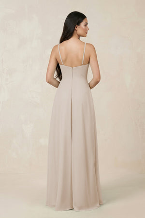 Halter Chiffon A - Line Bridesmaid Dress With Slit in Frost - KissProm Bridesmaid Dresses