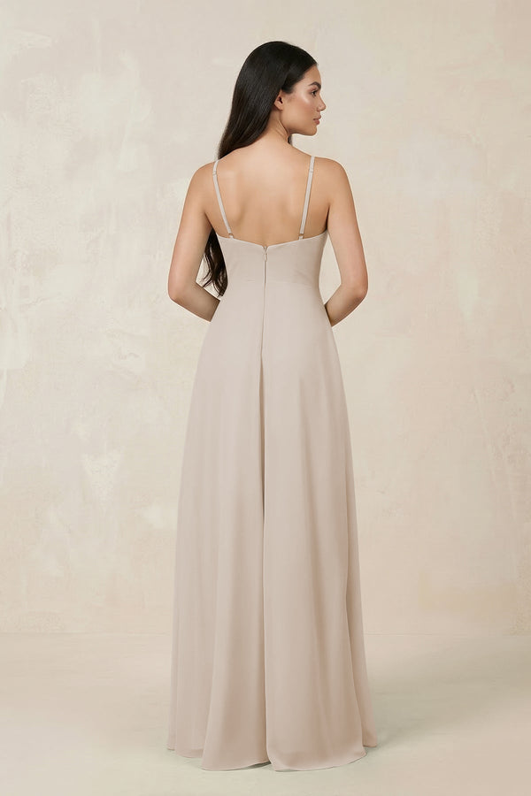 Halter Chiffon A - Line Bridesmaid Dress With Slit in Frost - KissProm Bridesmaid Dresses