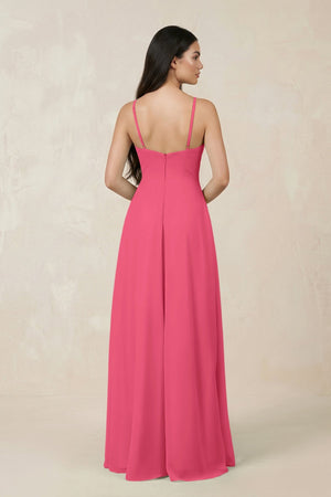 Halter Chiffon A - Line Bridesmaid Dress With Slit in Fuchsia - KissProm Bridesmaid Dresses