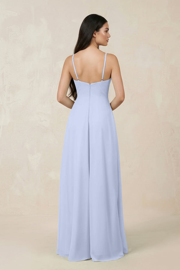 Halter Chiffon A - Line Bridesmaid Dress With Slit in Ice - KissProm Bridesmaid Dresses