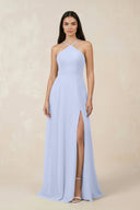 Halter Chiffon A - Line Bridesmaid Dress With Slit in Ice - KissProm Bridesmaid Dresses