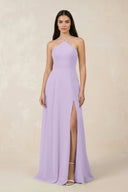 Halter Chiffon A - Line Bridesmaid Dress With Slit in Lavender - KissProm Bridesmaid Dresses