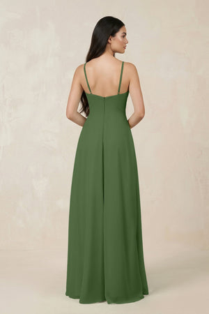 Halter Chiffon A - Line Bridesmaid Dress With Slit in Moss - KissProm Bridesmaid Dresses