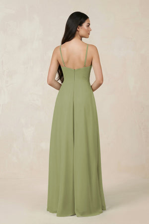 Halter Chiffon A - Line Bridesmaid Dress With Slit in Moss Green - KissProm Bridesmaid Dresses