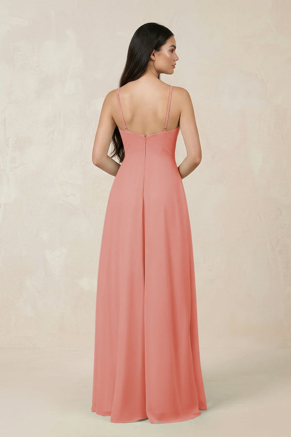 Halter Chiffon A - Line Bridesmaid Dress With Slit in Mulberry - KissProm Bridesmaid Dresses