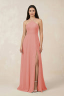 Halter Chiffon A - Line Bridesmaid Dress With Slit in Mulberry - KissProm Bridesmaid Dresses