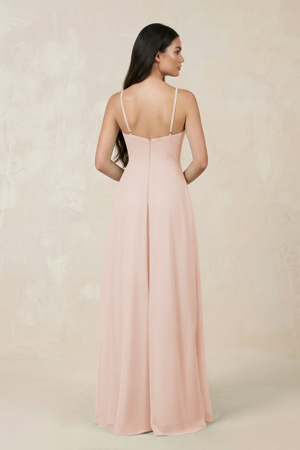 Halter Chiffon A - Line Bridesmaid Dress With Slit in Pale Blush - KissProm Bridesmaid Dresses