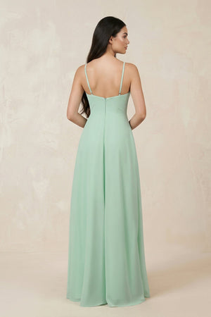 Halter Chiffon A-Line Bridesmaid Dress With Slit in Pale Pistachio - KissProm BRIDESMAID DRESSES