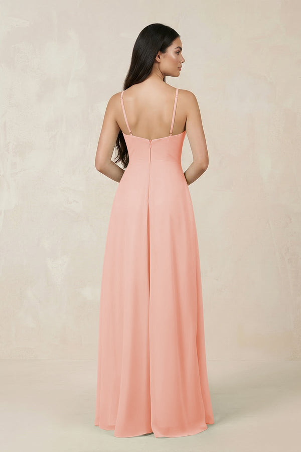 Halter Chiffon A - Line Bridesmaid Dress With Slit in Rose Petal - KissProm Bridesmaid Dresses
