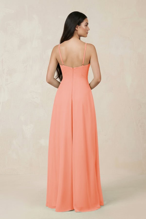 Halter Chiffon A - Line Bridesmaid Dress With Slit in Rosette - KissProm Bridesmaid Dresses