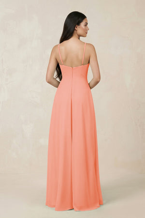 Halter Chiffon A - Line Bridesmaid Dress With Slit in Rosette - KissProm Bridesmaid Dresses
