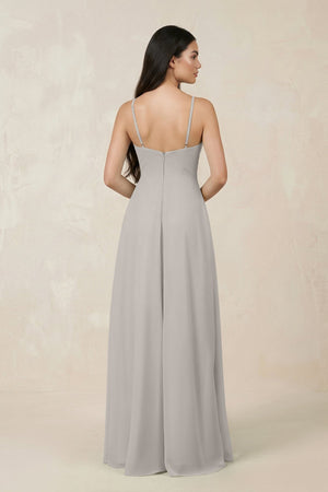 Halter Chiffon A - Line Bridesmaid Dress With Slit in Silver - KissProm Bridesmaid Dresses