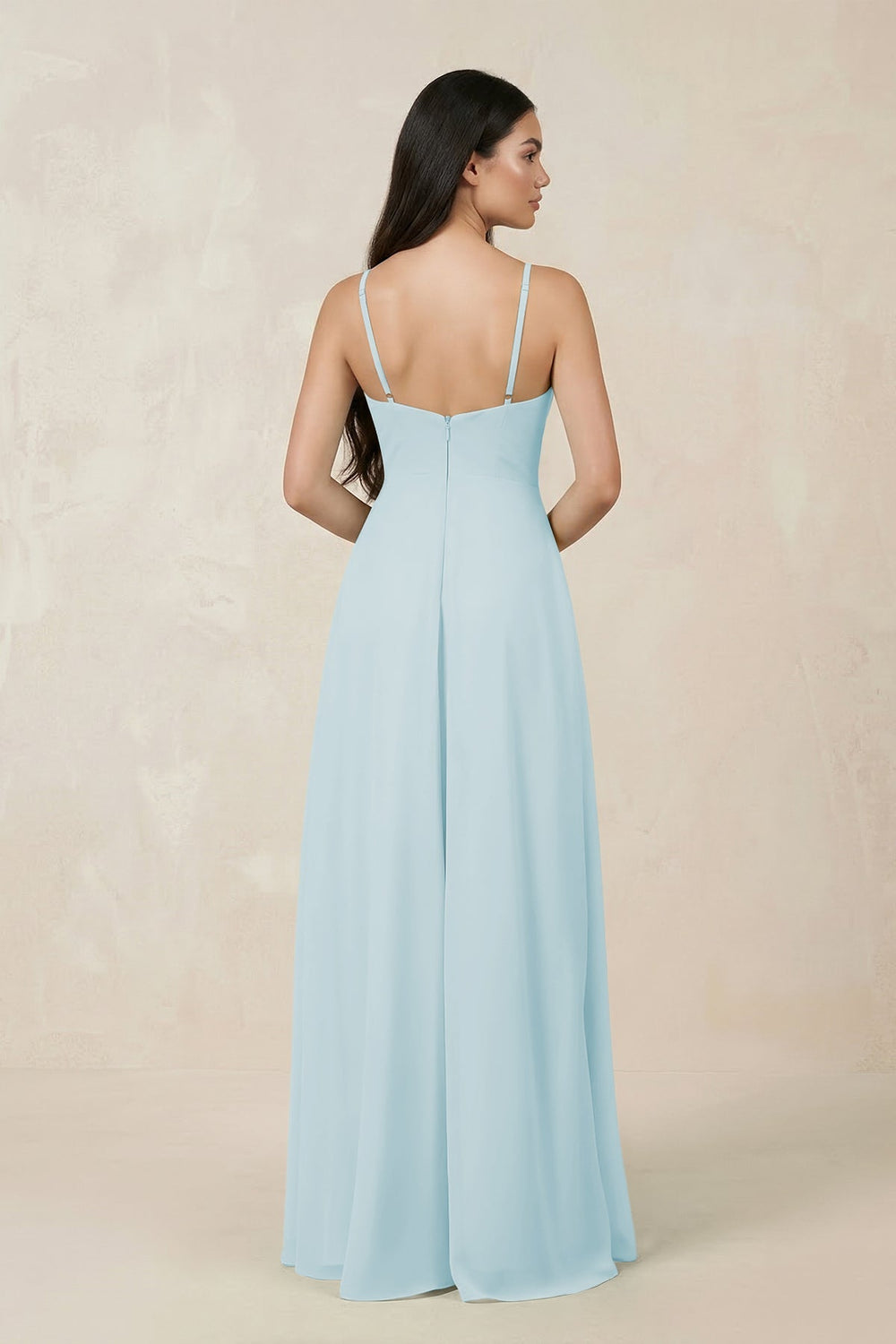 Halter Chiffon A - Line Bridesmaid Dress With Slit in Sky Blue - KissProm Bridesmaid Dresses