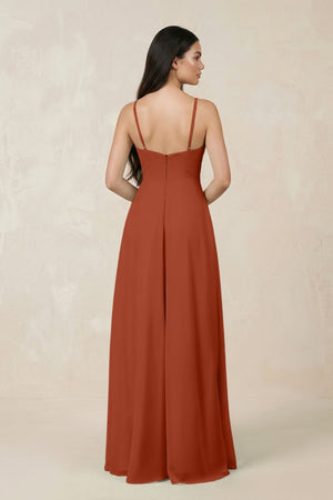 Halter Chiffon A - Line Bridesmaid Dress With Slit in Spice - KissProm Bridesmaid Dresses