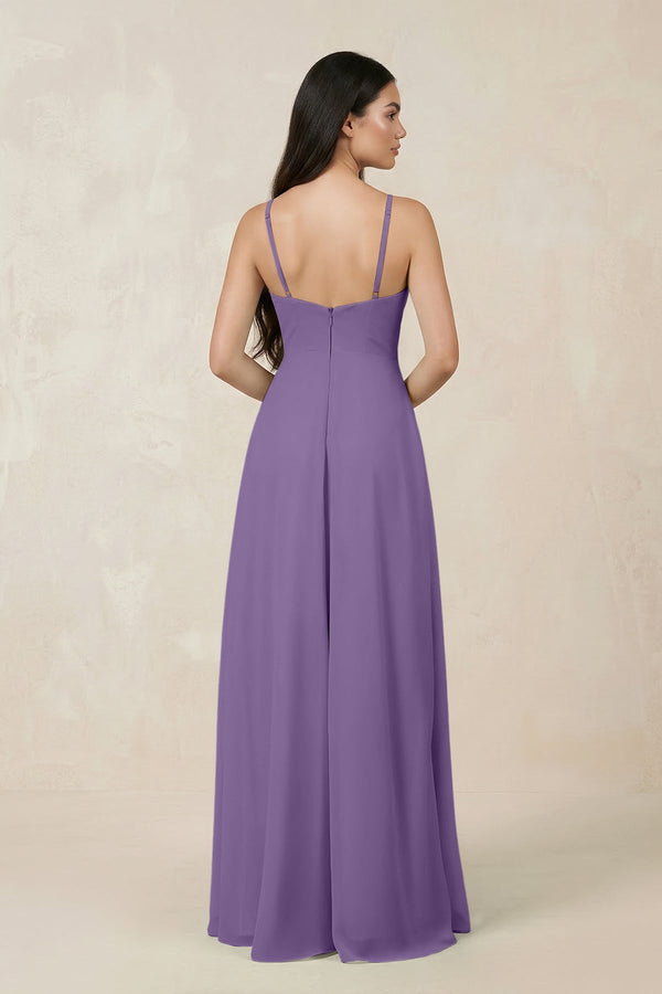 Halter Chiffon A - Line Bridesmaid Dress With Slit in Tahiti - KissProm Bridesmaid Dresses