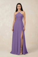 Halter Chiffon A - Line Bridesmaid Dress With Slit in Tahiti - KissProm Bridesmaid Dresses