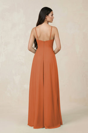 Halter Chiffon A - Line Bridesmaid Dress With Slit in Terracotta - KissProm Bridesmaid Dresses