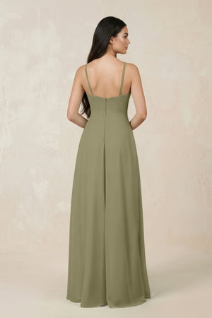 Halter Chiffon A - Line Bridesmaid Dress With Slit in Thyme - KissProm Bridesmaid Dresses