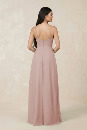 Halter Chiffon A - Line Bridesmaid Dress With Slit in Toffee - KissProm Bridesmaid Dresses