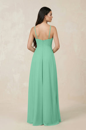 Halter Chiffon A - Line Bridesmaid Dress With Slit in Turquoise - KissProm Bridesmaid Dresses