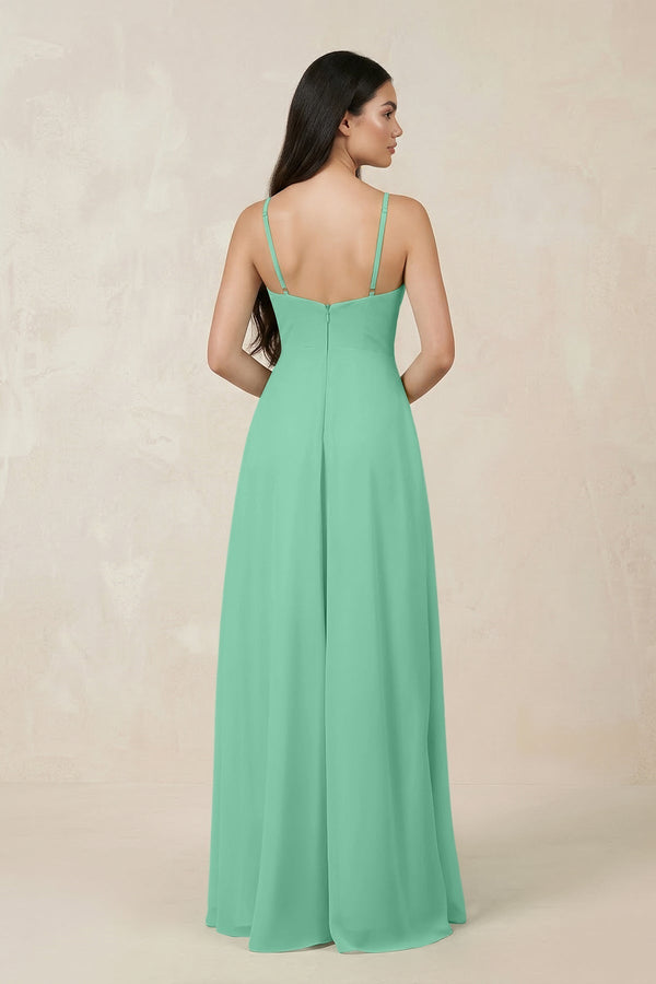 Halter Chiffon A - Line Bridesmaid Dress With Slit in Turquoise - KissProm Bridesmaid Dresses