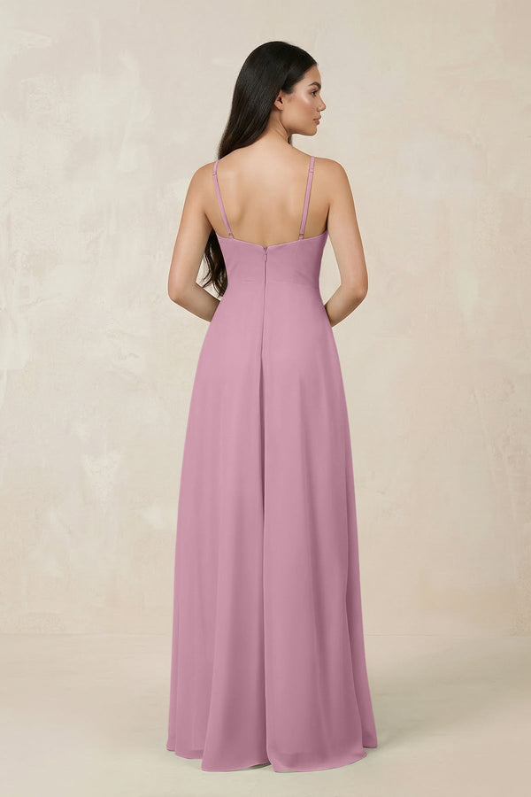Halter Chiffon A-Line Bridesmaid Dress With Slit in Vintage Mauve, Vintage Mauve / 20