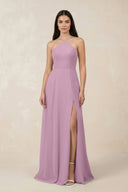 Halter Chiffon A - Line Bridesmaid Dress With Slit in Wisteria - KissProm Bridesmaid Dresses