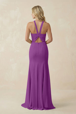 Halter Chiffon Mermaid Ruched Bridesmaid Dress in Amethyst - KissProm Bridesmaid Dresses
