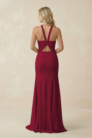Halter Chiffon Mermaid Ruched Bridesmaid Dress in Berry - KissProm Bridesmaid Dresses