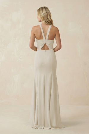 Halter Chiffon Mermaid Ruched Bridesmaid Dress in Dove Gray - KissProm Bridesmaid Dresses