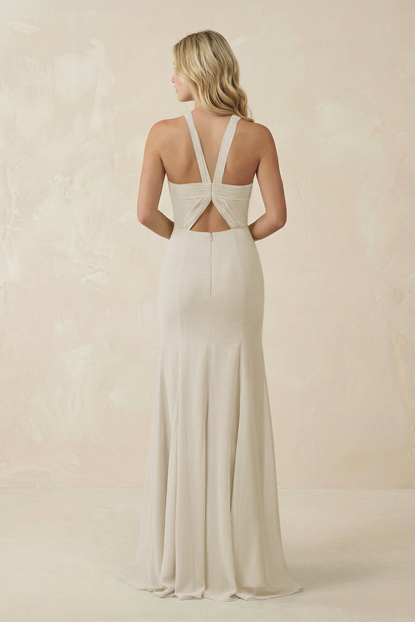 Halter Chiffon Mermaid Ruched Bridesmaid Dress in Dove Gray - KissProm Bridesmaid Dresses