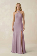 Halter Chiffon Mermaid Ruched Bridesmaid Dress in Dusk - KissProm Bridesmaid Dresses