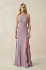 Halter Chiffon Mermaid Ruched Bridesmaid Dress in Dusk - KissProm Bridesmaid Dresses
