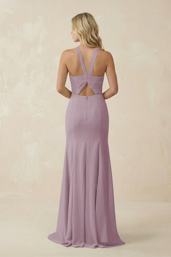 Halter Chiffon Mermaid Ruched Bridesmaid Dress in Dusk - KissProm Bridesmaid Dresses