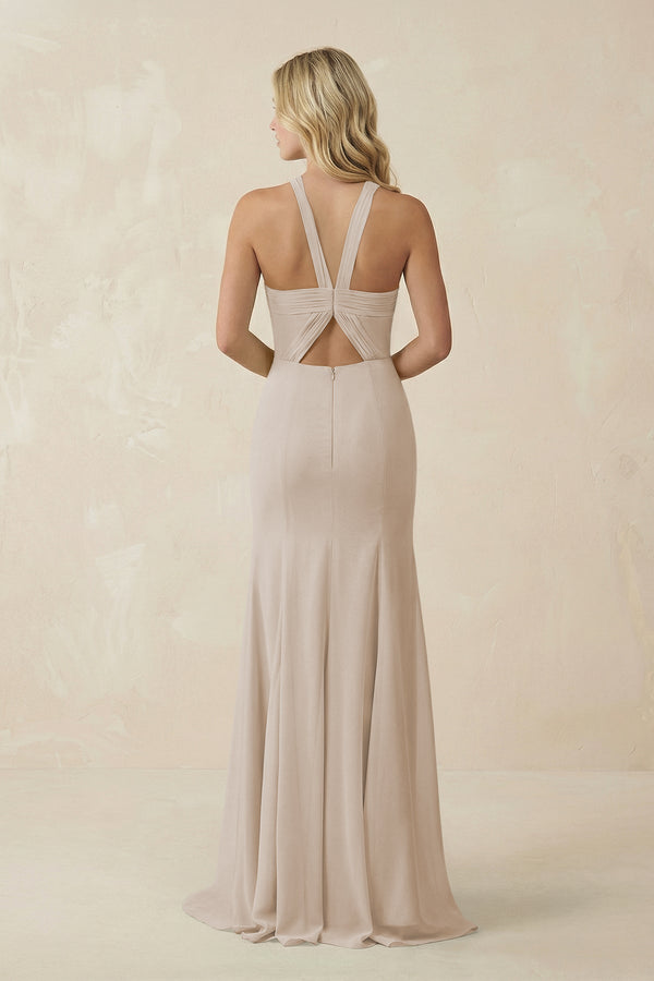 Halter Chiffon Mermaid Ruched Bridesmaid Dress in Frost - KissProm Bridesmaid Dresses