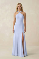 Halter Chiffon Mermaid Ruched Bridesmaid Dress in Ice - KissProm Bridesmaid Dresses