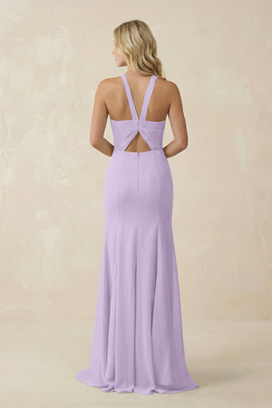 Halter Chiffon Mermaid Ruched Bridesmaid Dress in Lavender - KissProm Bridesmaid Dresses